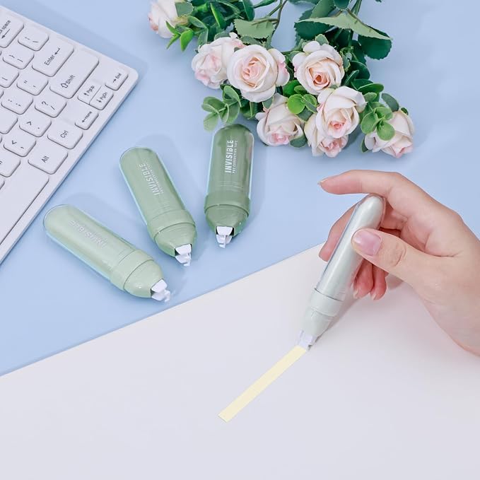 Temiary 4P Correction Tapes, Beige Core Smooth Pull Out for Writing, Green | Smooth Pull Out Aesthetic Cream Correction Tape Gradient Set, Quick Dry Applicator for Students School Office Supplies
