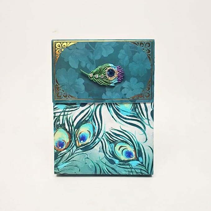 Punch Studio Flip-Top Notepad For Daily Notes or Notes on-the-go, with Magnetic Closure, Brooch Embellishment, Gold-Foil Accents & 75 Illustrated Sheets, 5" x 3.75" - Emerald Peacock (46625)