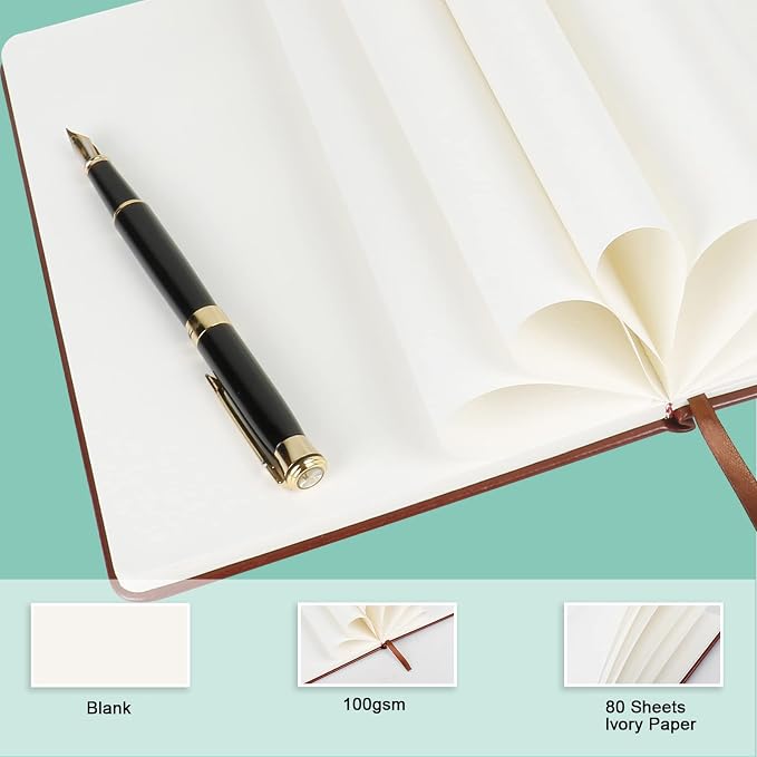 Blank Journal Notebook, (Brown), 160 Pages, Medium 8.3x5.7 inches - 100 gsm Thick Paper, Hardcover