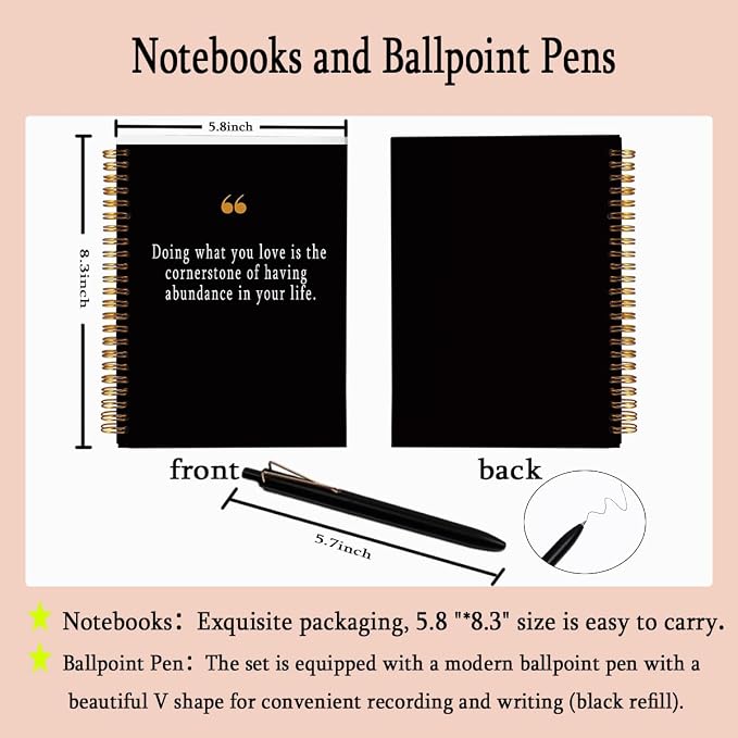 Notebook with Pen Set Positive Affirmations Gifts, A5 Spiral Inspirational Journal for Work, 160 Pages College Ruled Office Stationery, Coworker Appreciation Gift, Black & Gold