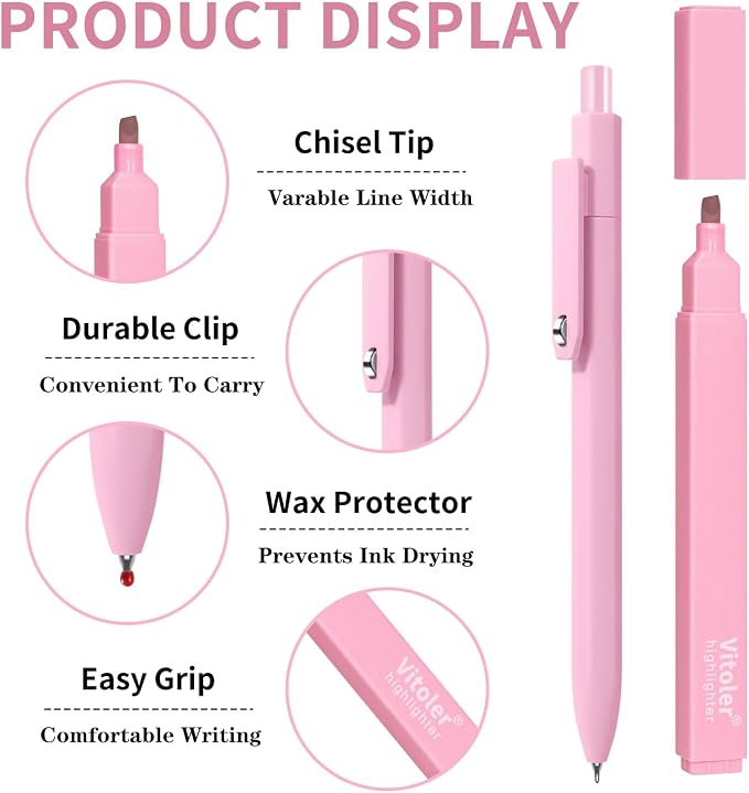 Piochoo Highlighters and Pens Set, 6pcs Cute Pastel Highlighters,6pcs 0.5mm Black Ink Gel Pens Quick Drying for Bible Studying Journaling Office School Supplies