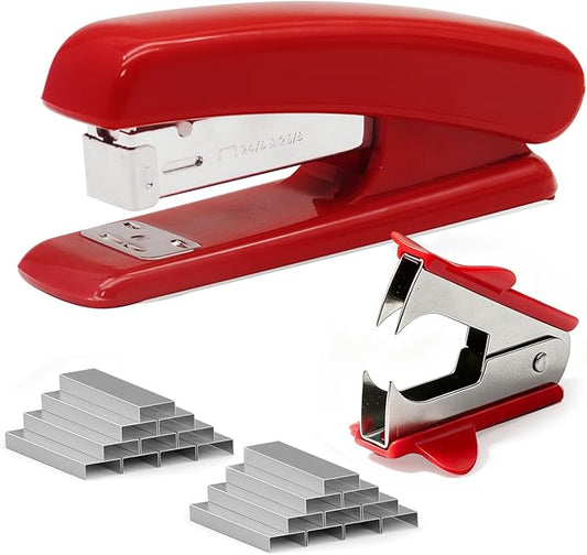 Red Office Stapler, 25 Sheet Capacity with 2000 Staples and Staple Remover, Desktop Stapler, Red Office Supplies for Students and Office Clerks