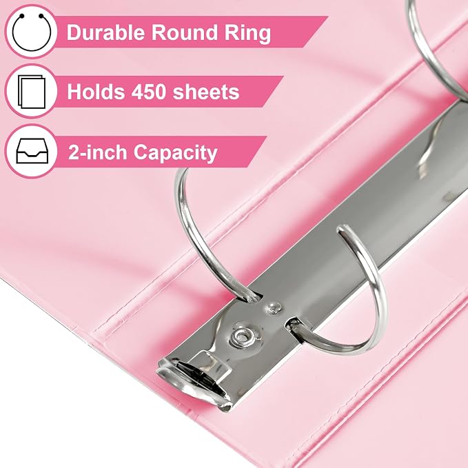 SUIN 2-Inch 3-Ring Binders with 2 Interior Pockets, Heavy Duty Clear View Presentation Binder Holds 425 Sheets Letter Size, Office School Home,6 Pack