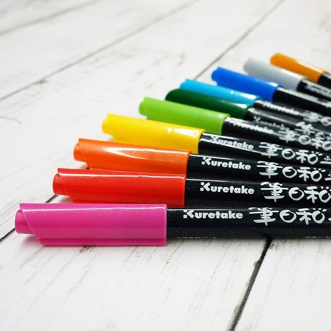 Kuretake ZIG FUDEBIYORI Brush Pens 48 colors set, AP-Certified, Odourless, Xylene free, Flexible Hard brush tip, Effective for both details and larger spaces, Professional quality, Made in Japan