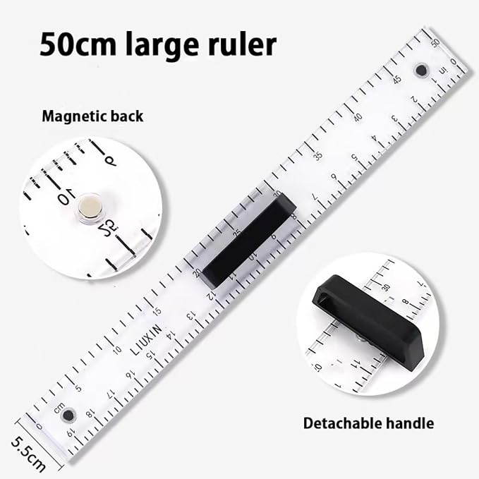 Magnetic Geometry Tool Set Clear Drafting Tools Mathematics Protractor, Triangular Scale Ruler Math Classroom Teaching Measurement Set Oversized Ruler (Transparent 4-piece Set)