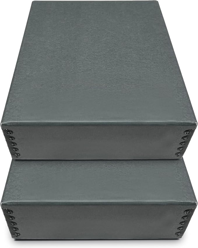 Golden State Art, Archival Storage Box, Gray, 8.75x10.75x3 Inch, Pack of 2 | Acid-Free Museum Box with Metal Edge Corner, for Storing Artwork Photos Documents Prints Arts And Crafts