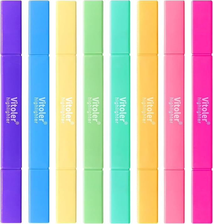 Vitoler Highlighters Assorted Colors, 8 Pack Dual Tip Pastel Highlighters | For teachers, For nurses, For women, For bibles, For markers, Aesthetic, For journaling, For office, For School Supplies