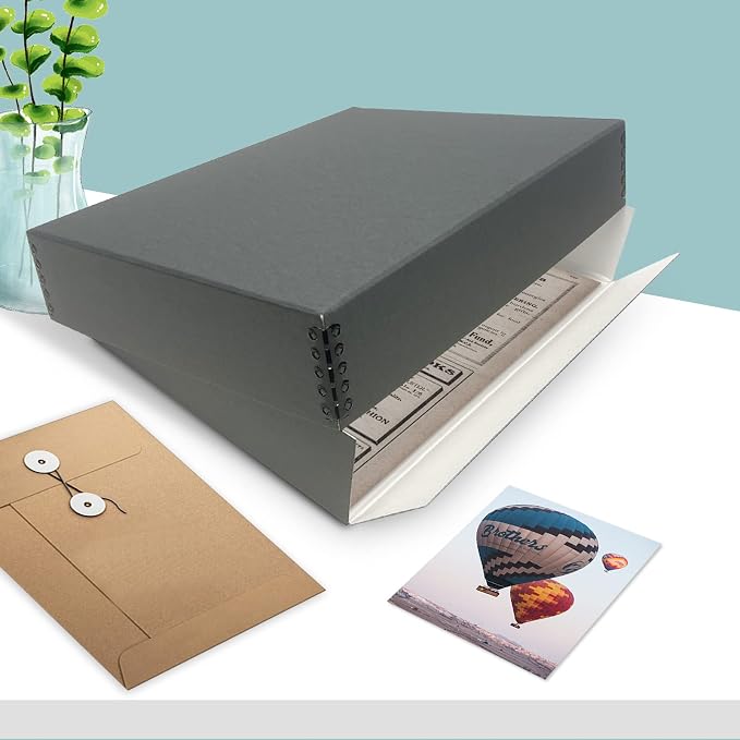 Golden State Art, Drop Front Archival Storage Box, Gray, 11.75x15.25x3 Inch | Acid-Free Museum Box with Metal Edge Corner, for Storing Artwork Photos Documents Prints Arts And Crafts