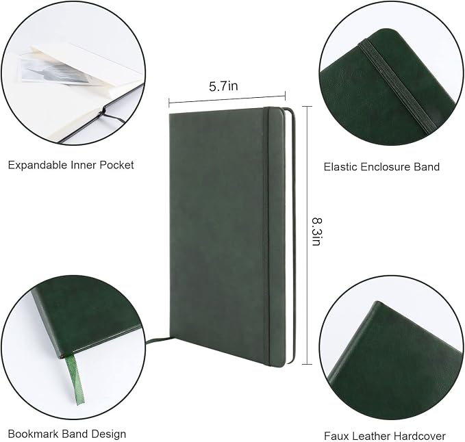 Journal notebook (A5-Dotted, Dark Green),192 Pages, Medium 5.7X8.3 inches - 80 gsm Thick Paper, Hardcover