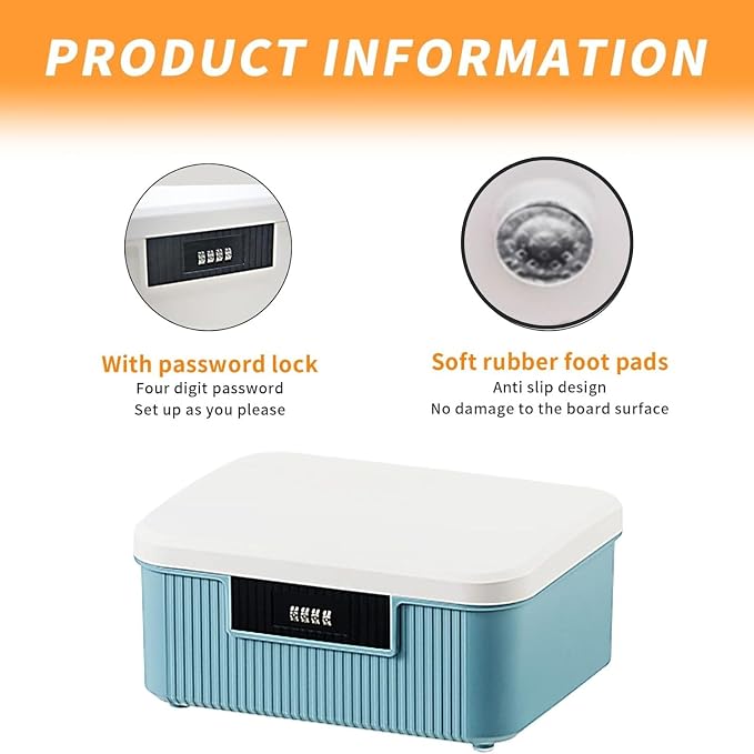 Saim Combination Lockable Storage Box, 4.2 Gallon Heavy-Duty Plastic Storage Container Bin for Office, Home, Dorm Organizer for Documents, Valuables & Supplies, Item Organizer 16 Liter (Blue)