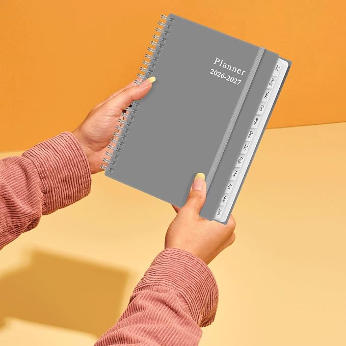 2026-2027 Planner - Planner 2026-2027 from July 2026 - June 2027, Weekly & Monthly Planner Spiral Bound with 12 Monthly Tabs, Inner Pocket, 6.4" x 8.5", Grey-E
