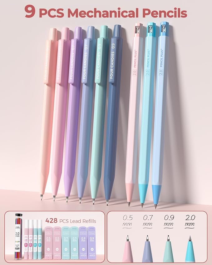 Four Candies 56 PCS School Supplies with Pencil Case, 6 Multicolor Pens, 12 Pastel Highlighters, 5 Gel Pens, 9 Mechanical Pencils for Student Back to School Stationery Set College Essentials (Pink)