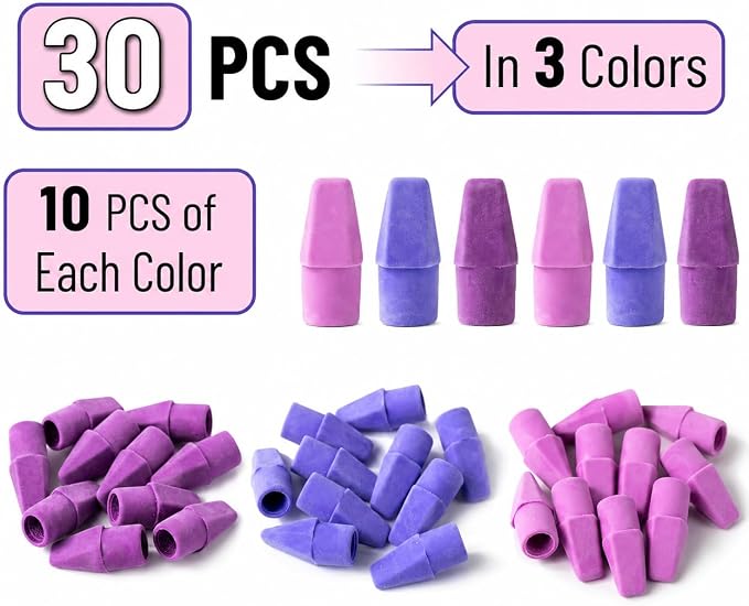 Mr. Pen- Pencil Erasers Toppers, 30 Pack, Colorful | Kids, Cap Tops, Topper Erasers. Ereaser