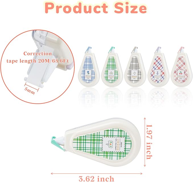 Temiary 5 Pcs Aesthetic Beige Correction Tape, Smooth Tapes, Plaid Patterns | Quick Dry Beige Tapes for Instant Corrections, Easy to Use White Tape Out Applicator Set for Office Note Taking, Journaling