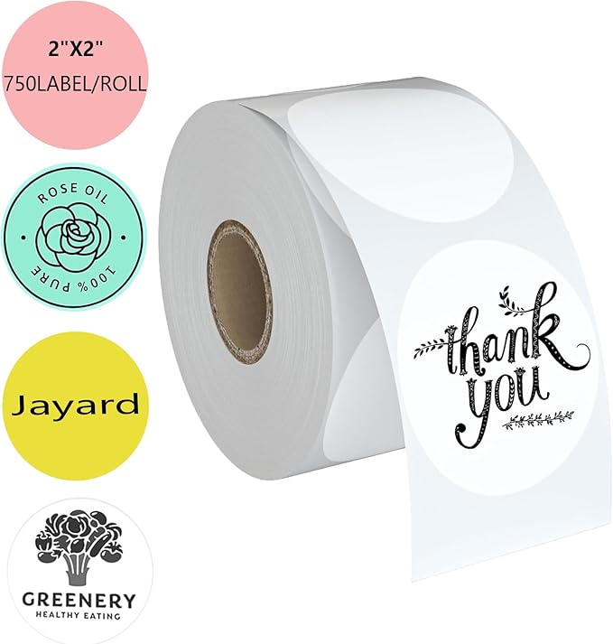 2" Circle Direct Thermal Labels, Thermal Printer Labels for Name Tag, DIY, QR Code, Self-Adhesive Address Shipping Stickers, White Circle Sticker Labels Compatible with Zebra, Rollo, MUNBYN,750Lables