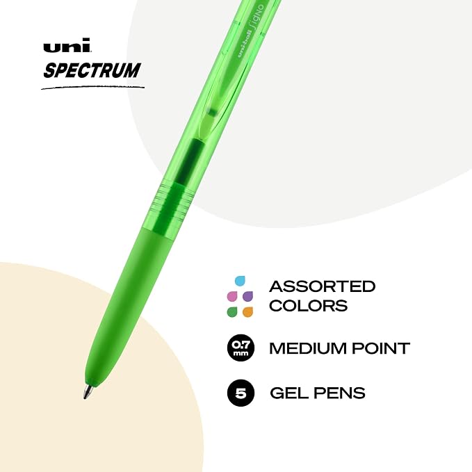 uniball Spectrum Retractable Gel Pens, Medium Point (0.7mm), Assorted Ink, 5 Pack
