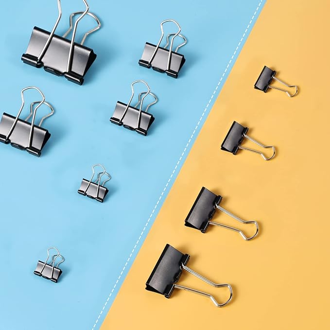 208 PCS Binder Clips Paper Clamps Assorted Sizes Black Metal Bulk Clip | Paper Binder Clip, Black Binding Paperwork Clamp, School Teachers Office Supplies