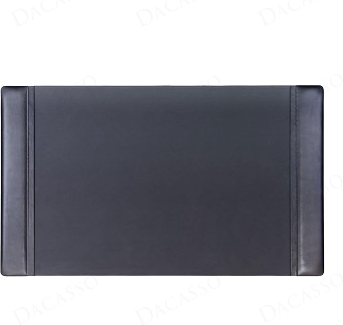 Classic Leather Desk Pad with Side Rails - Luxury Leather Desk Blotter for Writing - Padded Executive Desk Surface Protector - (Black, 34” x 20”) - Dacasso