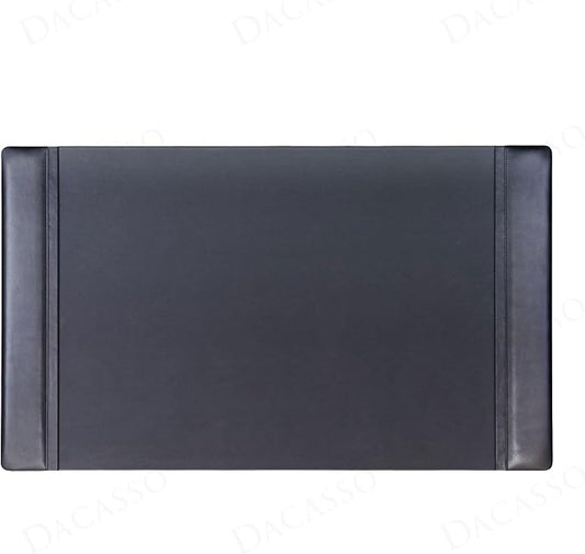 Classic Leather Desk Pad with Side Rails - Luxury Leather Desk Blotter for Writing - Padded Executive Desk Surface Protector - (Black, 34” x 20”) - Dacasso