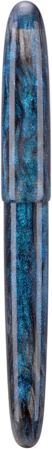Asvine C80 Fountain Pen #8 Extra Fine Nib Large Handcraft Pen with Converter Pen Box Collection Set (Light Blue Glitter)
