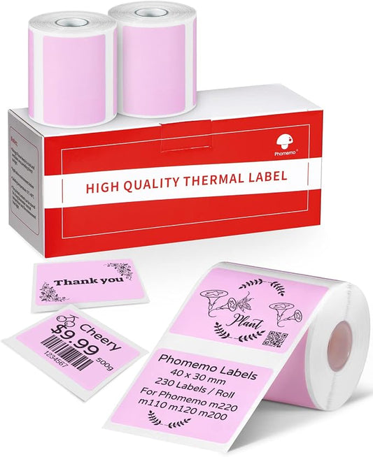 Phomemo M220 Labels,3 Roll Pink Labels 1.57'' x 1.18'' Sticker Label | for M220 M110 M108 M250 M260 M221 M200 M120 M150 Label Maker for Barcode,Name,Home,Office,School