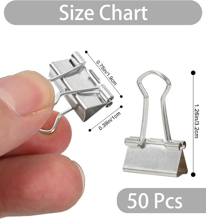 Binder Clips, 50 Pack, 0.75 in Small Paper Clips for Office, （Silver）