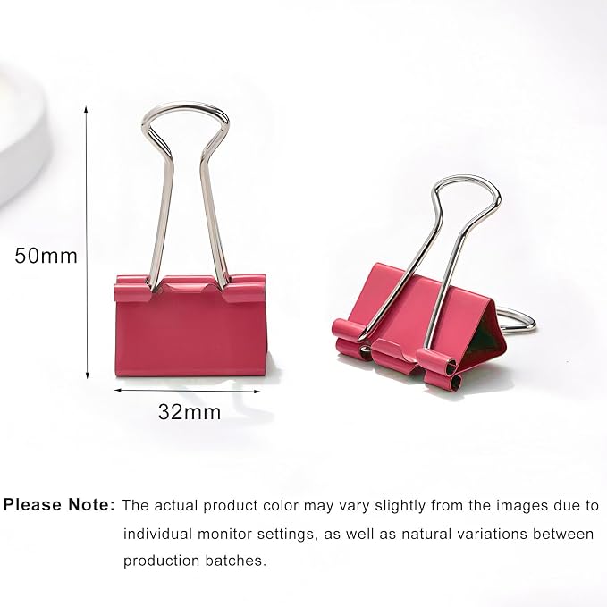 30 Pack Medium Red Binder Clips 1-1/4 Inch (32 mm), Colored Middle Size Paper Clamps, Large Big Paper Clips for Office Home School Business 1.25"
