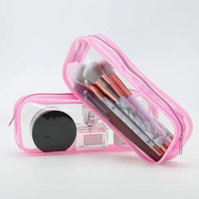 Tatuo 4 Pieces Clear PVC Bags Big Capacity Zipper Pencil Pouch Case Travel Luggage Makeup Cosmetic Bag(Pink)