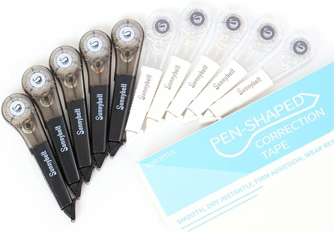 Correction Tape Pen, 10-Count Pack, 19.69ft Each, Dry Instantly, Stretch Resistant, not Easy to Break, as Smooth as Writing, Perfect for School, Office Supplies, Black White