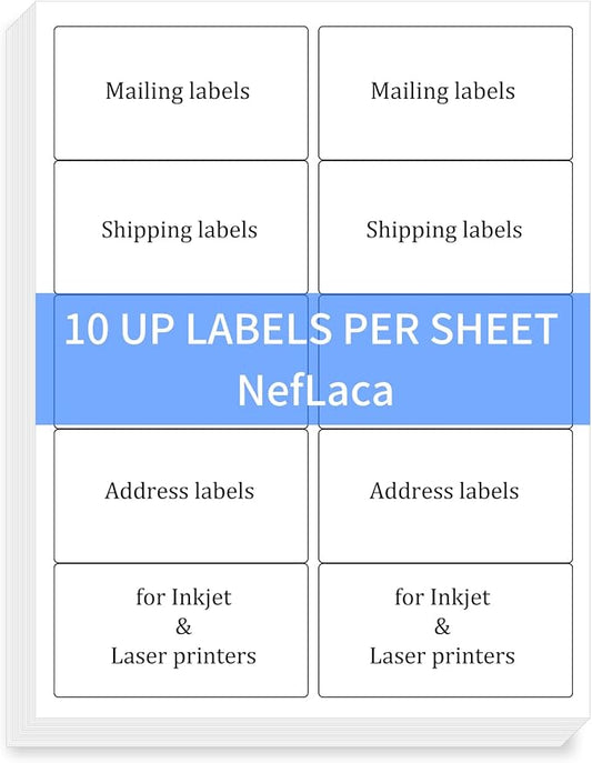100 Sheets 2"x4" Shipping Address Labels, 10-UP Blank Mailing Labels, White Self-Adhesive Customized Stickers for Inkjet and Laser Printer