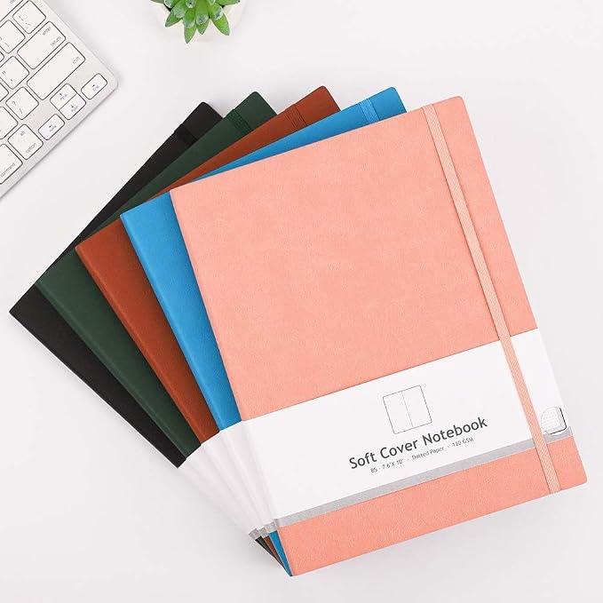 AHGXG Dotted Journal Notebook, 384 Pages, 120GSM, B5 (7.6'' × 10'') | 2 Pack, Leather Hardcover, for Journaling, Planning, Tracking (BlackGreen)
