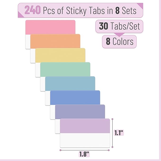 Mr. Pen- Sticky Index Tabs, 240 Pcs, Colorful Sticky Tabs for Notebooks | Page Markers, Page Tabs for Binders, Page Tabs Sticky Tabs for Books, Notebook Tabs, Book Sticky Tabs for Notebooks