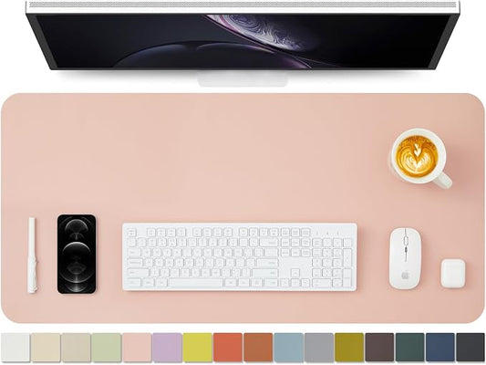 Leather Desk Mat - Non-Slip PU Pad for Office & Home - Organization Accessory - Ideal for Large Mouse Pad & Desk Mat (Pink, 36"x 17")