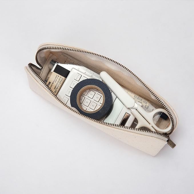 Pencil Case Small Pencil Pouch Slim (Beige, Canvas)