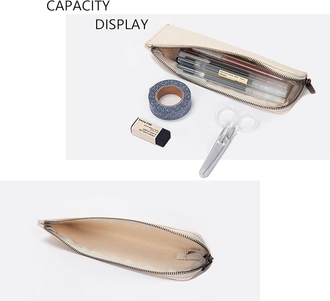 Canvas Pencil Case Slim Pencil Pouch Durable Zipper Stationery Bag Small Travel Use （Black/Canvas）