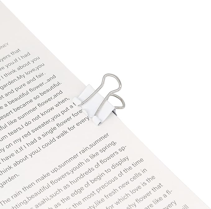 Mini Binder Clips, Paper Clip, Small Paper Clamps 15mm (5/8 inch), 100 Pack Micro Size Office Clips for Home School and Business (White)