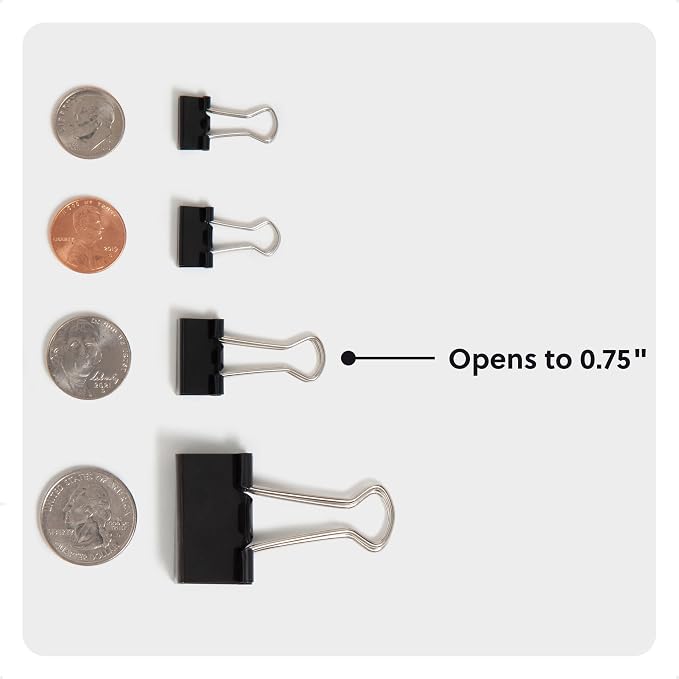 U Brands Binder Clips, 144-Count, 3/4 Inch Mini Metal Clamps for Home, School, and Business, Black with Silver Steel Arms