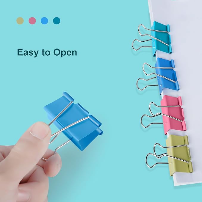 Ufmarine Large Binder Clips 1.6 inch Length, (40 Pcs) Colorful Paper Clips Large for Office