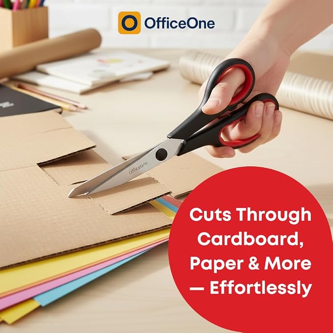 OfficeOne 3-Pack Heavy Duty Scissors 8" – Ultra Sharp Multipurpose Scissors with Comfort Grip Handles for Office, School, Home, Crafts & Sewing (3)