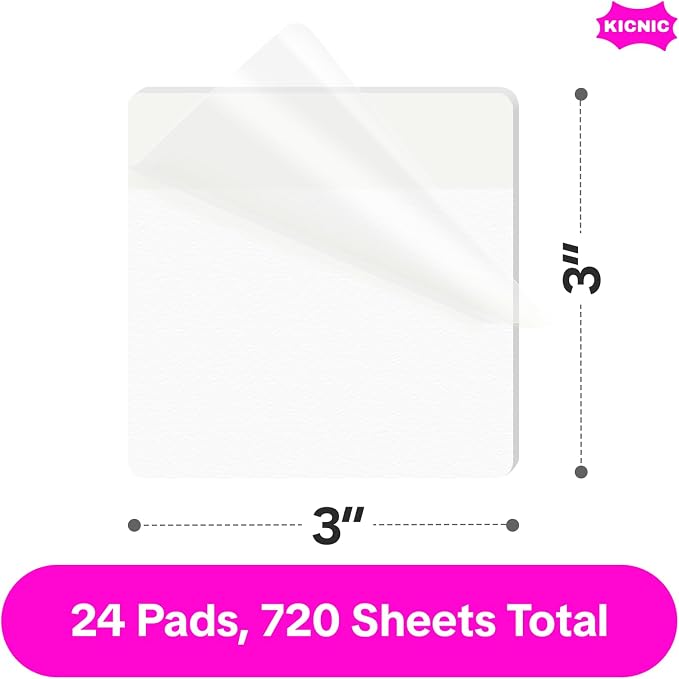 KICNIC Transparent Sticky Notes, 720 Pcs 3x3 Inch, Self-Adhesive Waterproof, See-Through Translucent Sticky Notes for Books, Bible, Page Markers, School Office College Supplies (Clear White)