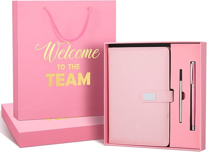 Sayglossy New Employee Welcome to The Team Gift Sets Notebook and Pen Welcome to The Team Box Employee Appreciation Gift Sets for New Office Worker(Pink)