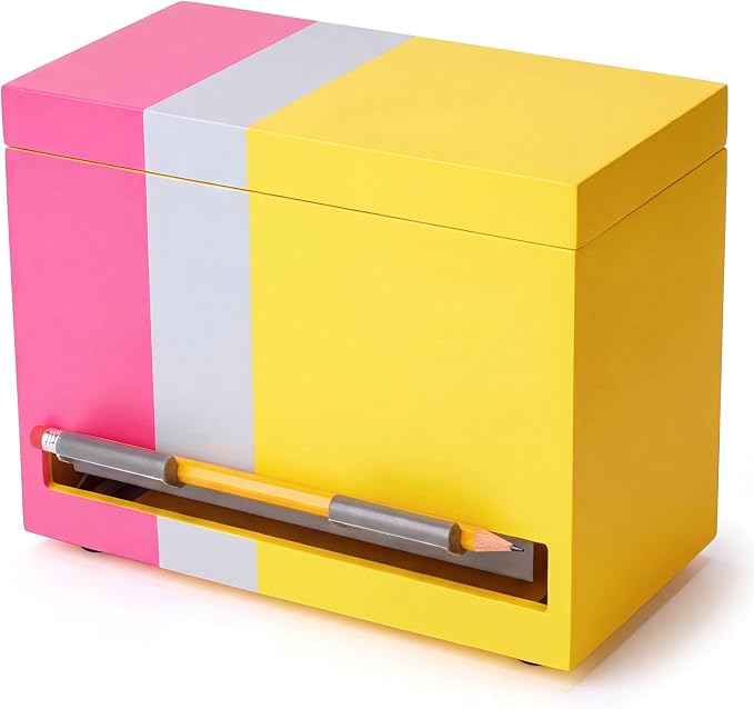 Yalikop 1 Pc Wooden Pencil Dispenser for Classroom Pastel Wood Pencils Holder for up to 200 Pencils Reusable Straw Dispenser for Home Office Teachers Supplies Storage (Stripe,Pink,Yellow)