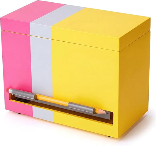 Yalikop 1 Pc Wooden Pencil Dispenser for Classroom Pastel Wood Pencils Holder for up to 200 Pencils Reusable Straw Dispenser for Home Office Teachers Supplies Storage (Stripe,Pink,Yellow)