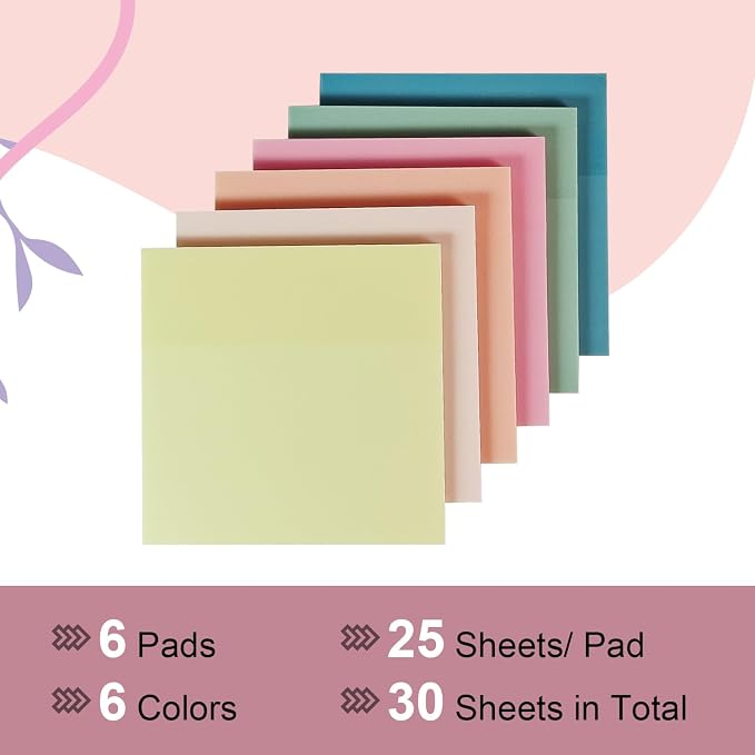 Transparent Sticky Notes,6 Pack 3x3 in, Clear ，Self-Adhesive Waterproof Translucent, Clear Notes, for Bible Sticky Notes, School, Office (Pastel 6 Colors, 3 * 3 Inch)