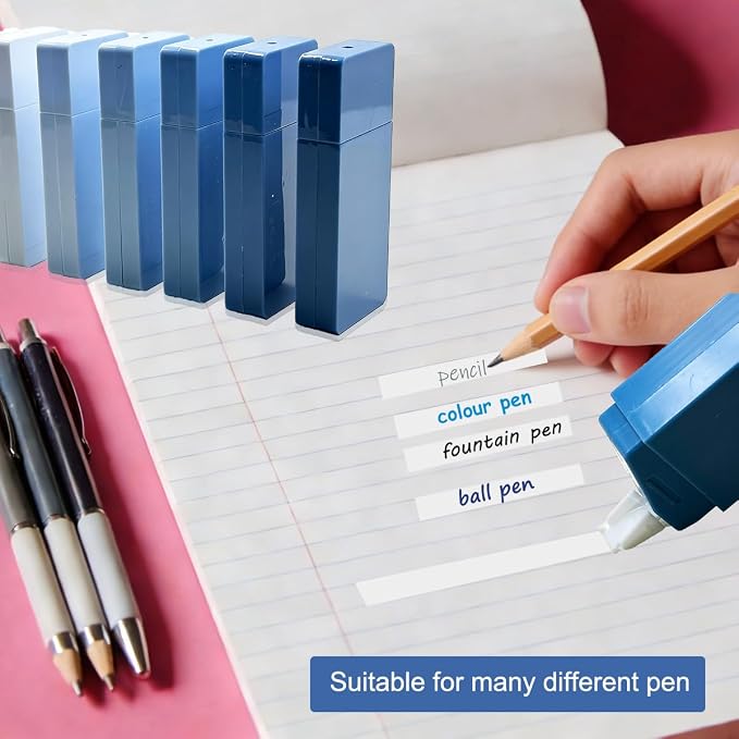 LOPURO White Correction Tape, 6Pcs Cute White Out Correction Tape,Pastel Color Correction Tapes Eraser Easy to Use Instant Applicator for School Office Home Aesthetic Supplies (Blue)