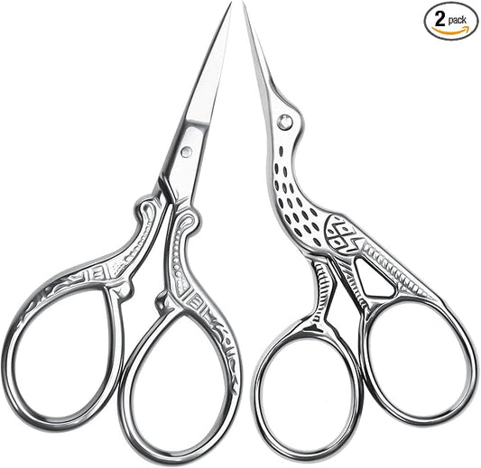 AQUEENLY Embroidery Scissors 2 Pcs Small Sewing Scissors Sharp Stainless Steel 3.6 Inches for Artwork, Crochet, Needlework, Threading, Silver