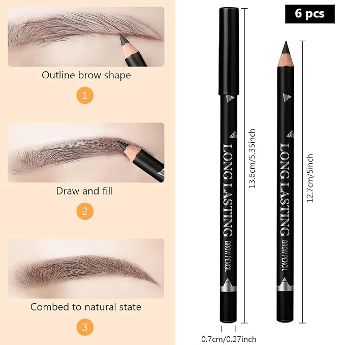 FeiCuiYun 6Pcs Eyebrow Pencils for Women, Wooden Hard-Core Black Eyebrow and Eyeliner Pencil, Long Lasting Waterproof and Sweat-Proof, Beginner Makeup Brow Pencil, Create a Natural Eye Brow Makeup