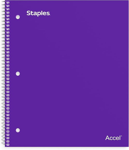 STAPLES Premium 1‑Subject Notebook, 8.5” x 11”, College Ruled, 100 Sheets, Purple, 3‑Pack
