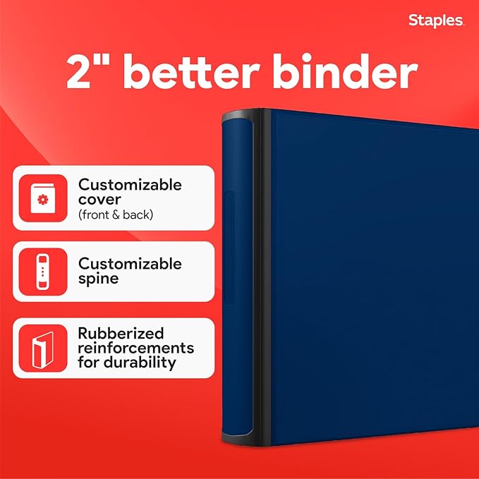 Staples Better Binder 2-Inch 3-Ring Binder, Blue – Heavy-Duty Binder for School & Office Organization