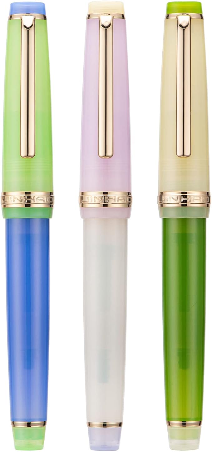 3 Jinhao 82 Fountain Pen Transparent Mixed Morandi Color Acrylic Extra Fine Point Gold Trim with Converter Set
